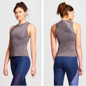 JoyLab Gray Mesh Panel Asymmetric Workout Tank Top
